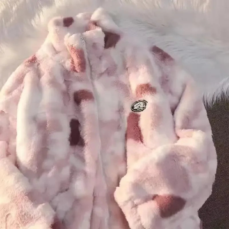 Dames Winterjas Fleece Warm met Halve Col Tie-Dye
