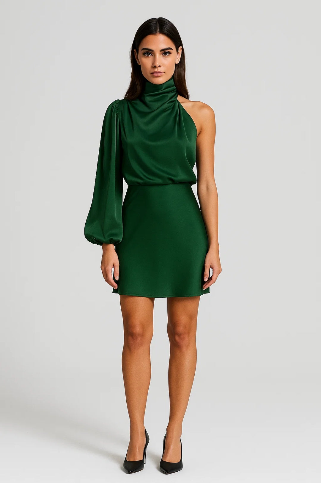 Elegante One Shoulder Mini Jurk Dames Hoge Hals