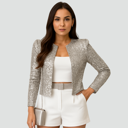 Pailletten Blazer Dames Kort Open Voorzijde Glitter - StudioMarella