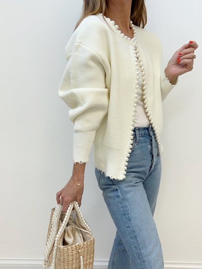 Talicia Cardigan Met Gefranste Rand en Parelmoeren