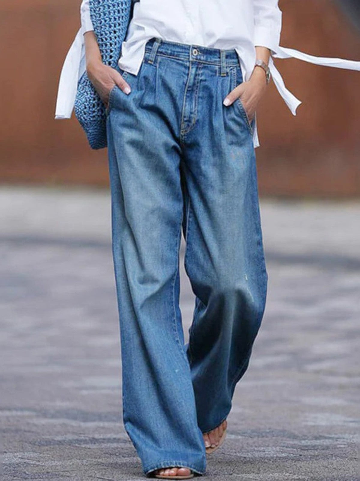 Dames Spijkerbroek Wide Leg Hoge Taille Zwart
