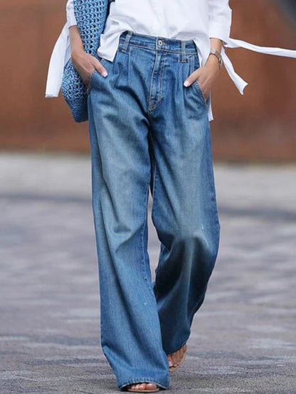 Dames Spijkerbroek Wide Leg Hoge Taille Zwart