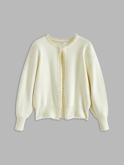 Talicia Cardigan Met Gefranste Rand en Parelmoeren