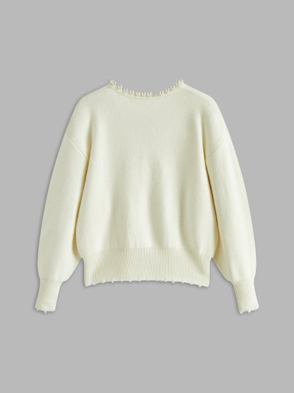 Talicia Cardigan Met Gefranste Rand en Parelmoeren