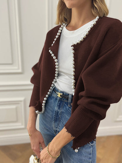 Talicia Cardigan Met Gefranste Rand en Parelmoeren