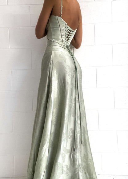 Pistache Groene Maxi Jurk met Bloemenprint voor Vrouw
