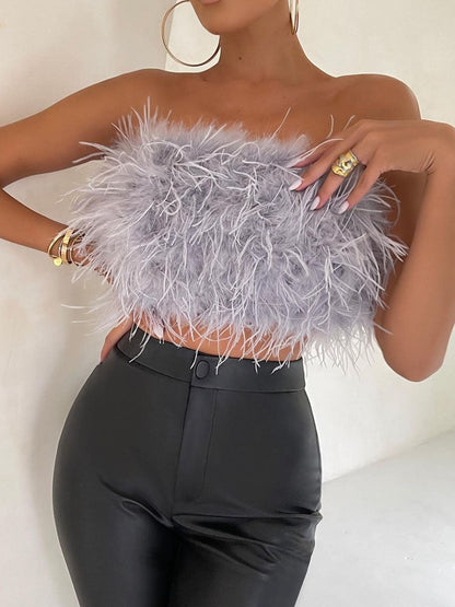 Feestelijke Bandeau Top van Wol en Polyester met Veren