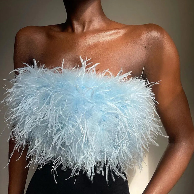 Feestelijke Bandeau Top van Wol en Polyester met Veren