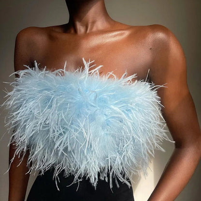 Feestelijke Bandeau Top van Wol en Polyester met Veren