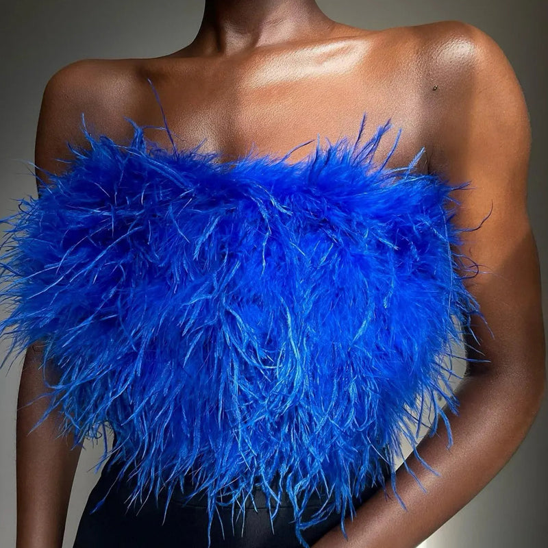 Feestelijke Bandeau Top van Wol en Polyester met Veren