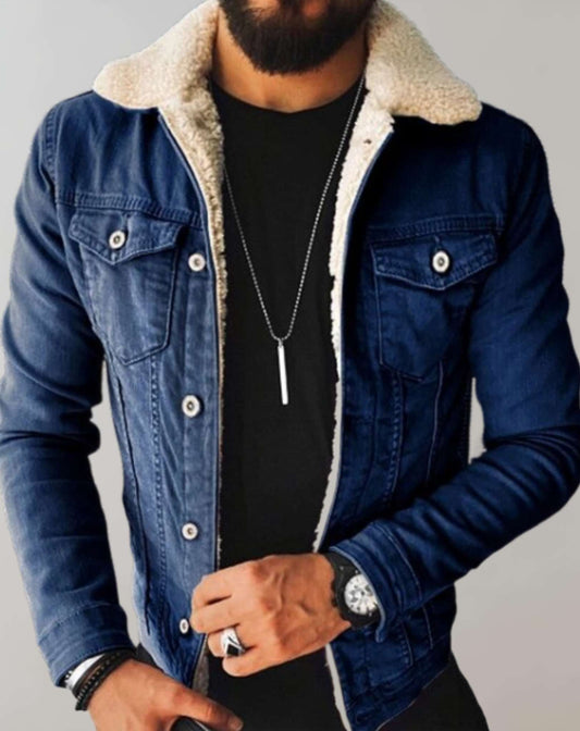 Heren Denim Jas Fleece Kraag Met Meerdere Zakken - StudioMarella