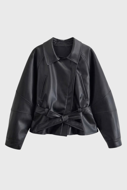 Dames Biker Jas Kort met Ceintuur Stijlvol Casual - StudioMarella