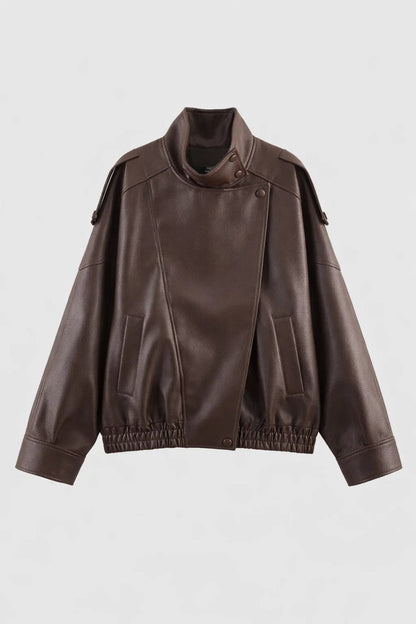 Dames Bikerjas Oversized Met Opstaande Kraag