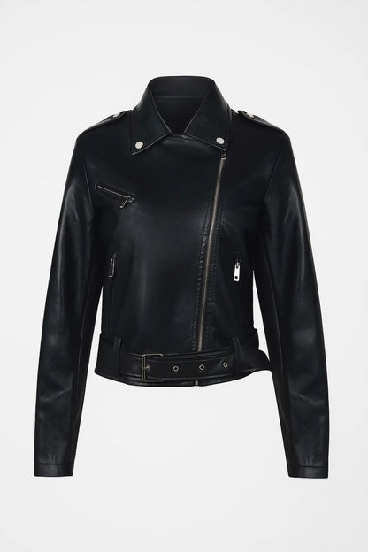 Leren Biker Jas Dames - Stoer met Epauletten en Rits - StudioMarella