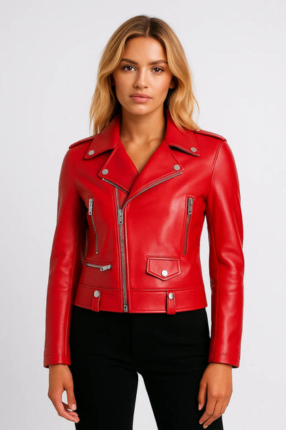 Dames Biker Jas Aansluitend Met Rits en Vlechtdetails Stoer