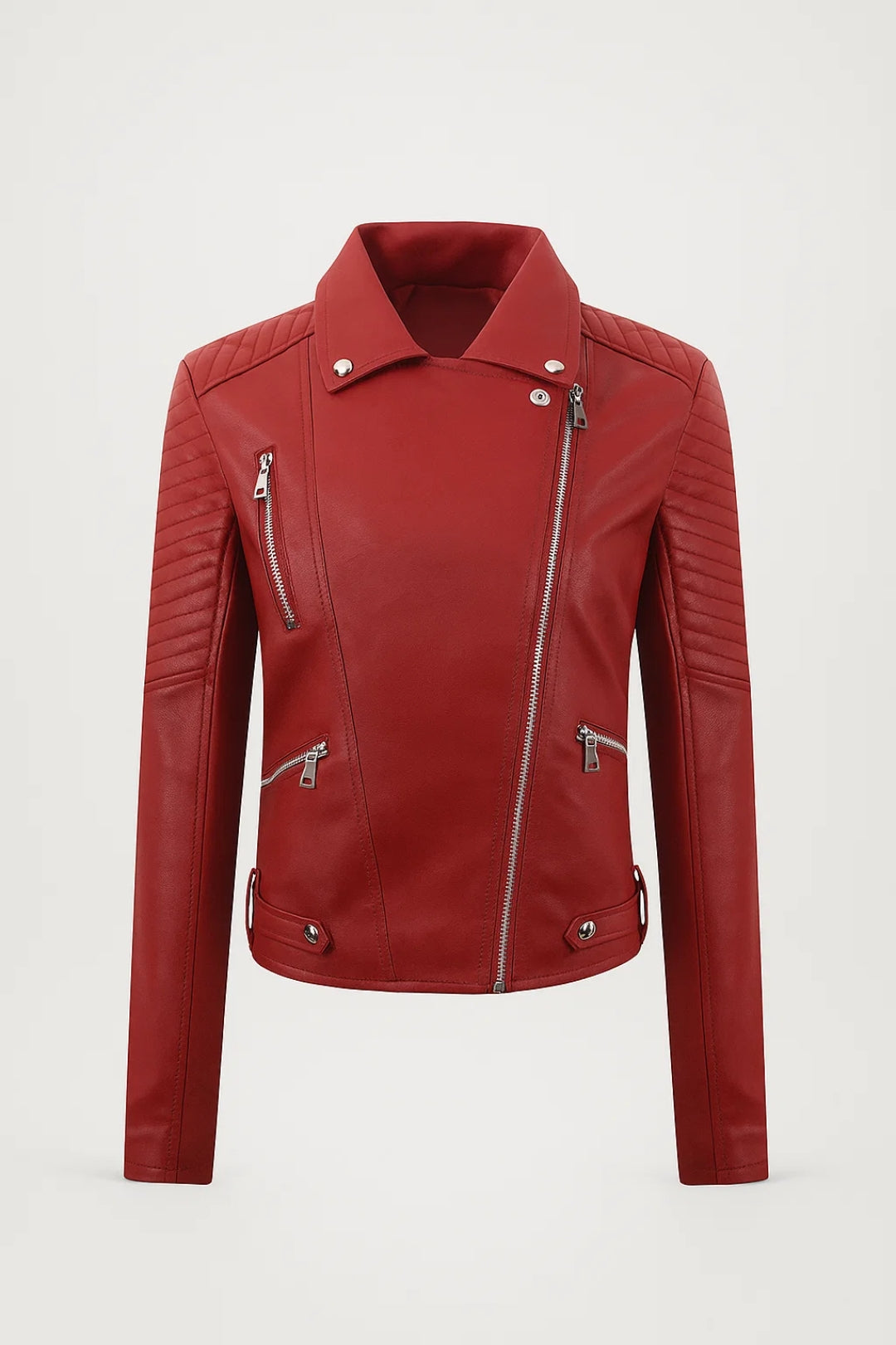 Leren Biker Jas Dames Aansluitend Met Rits - StudioMarella