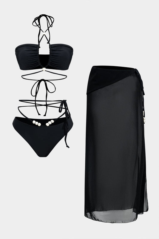 Bikini Set Dames Strandkleding met Wikkelband en Parel Details - StudioMarella