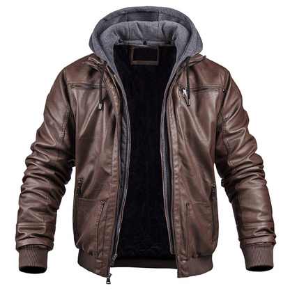 Leren Herenjas met Capuchon Warm en Waterdicht