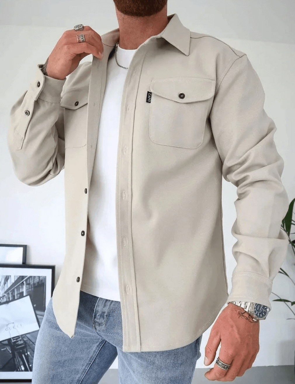 Heren Overshirt Lange Mouw Katoen Jas met Borstzakken