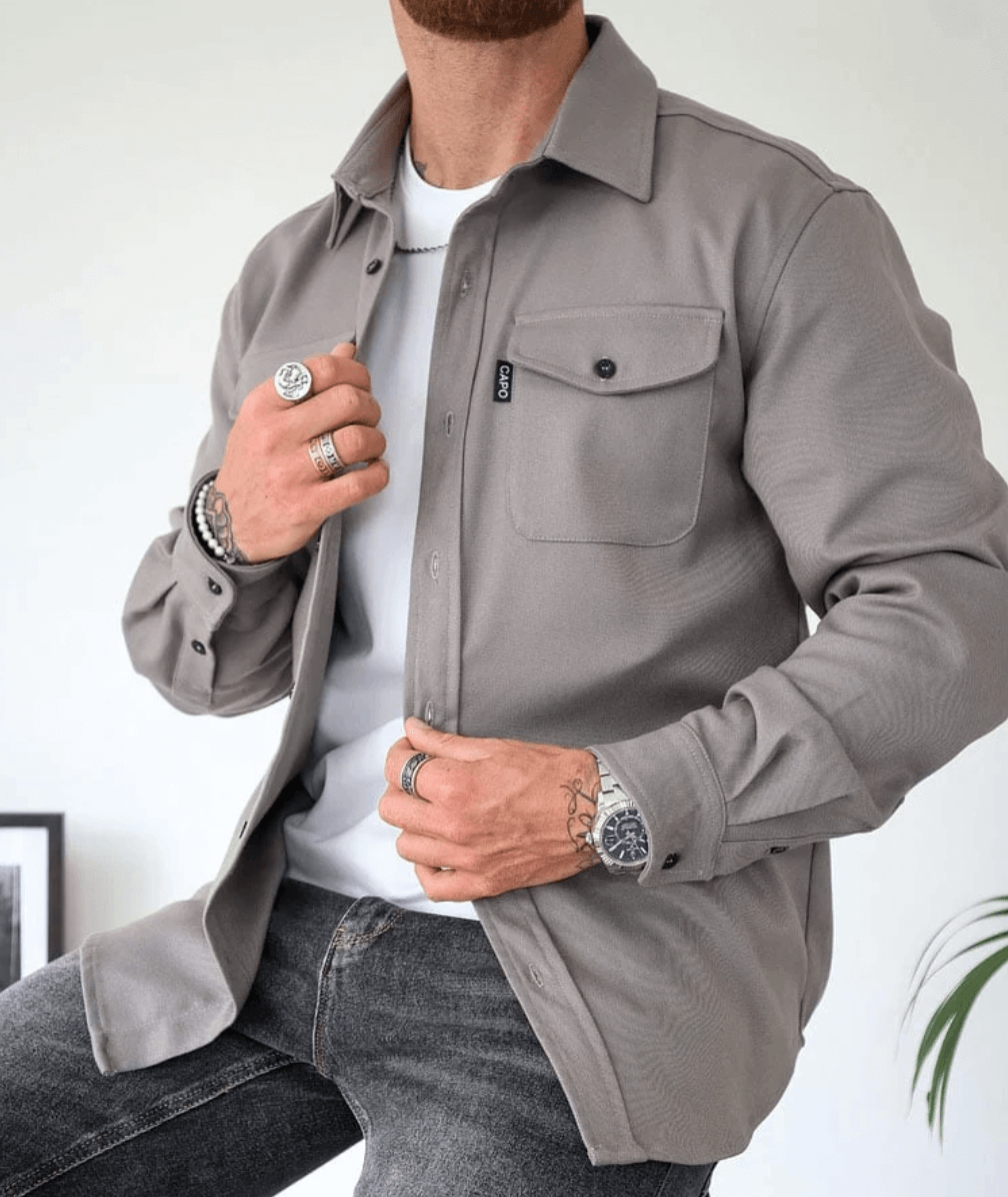 Heren Overshirt Lange Mouw Katoen Jas met Borstzakken
