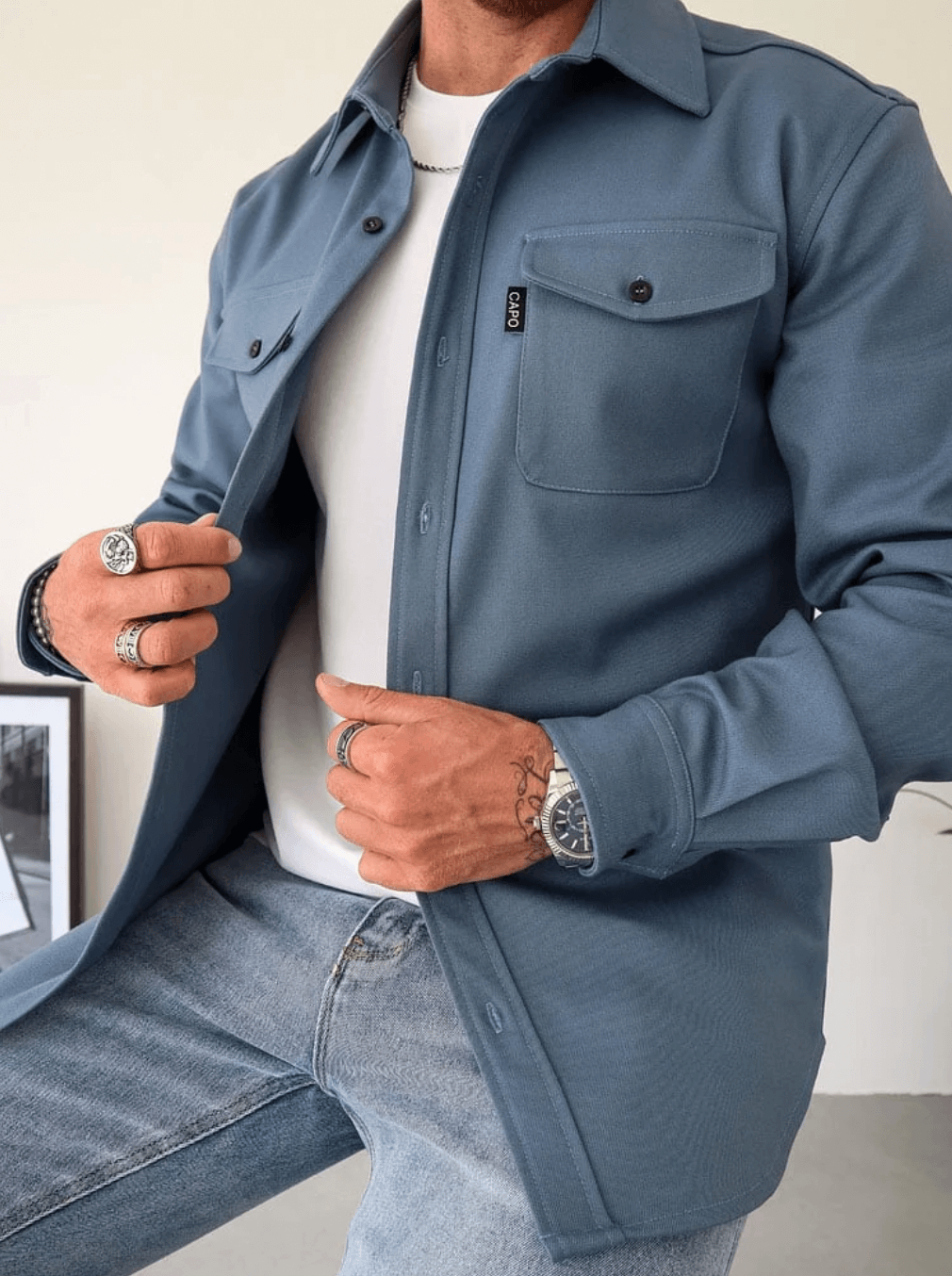 Heren Overshirt Lange Mouw Katoen Jas met Borstzakken