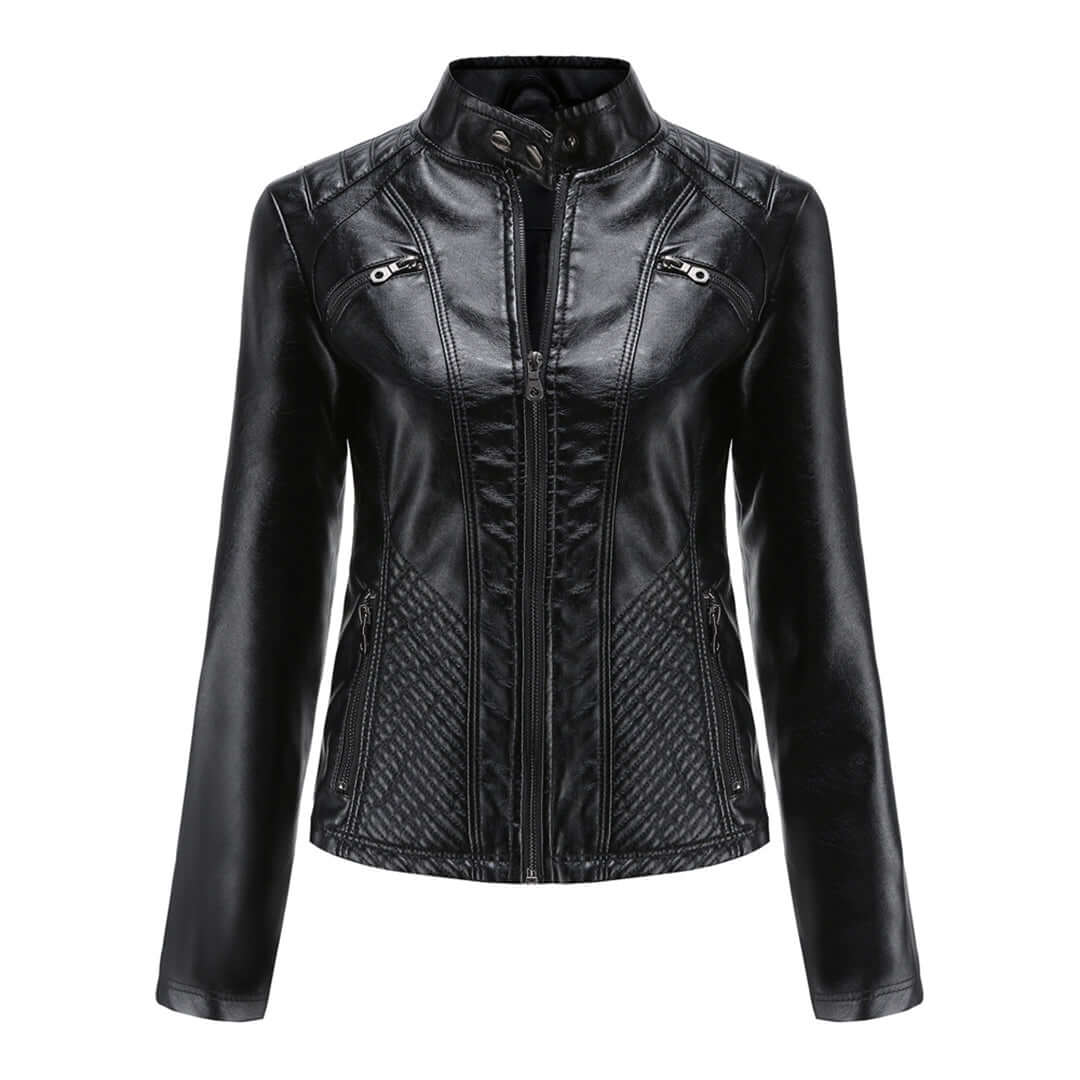 Dames Leren Jas Elegante Klassieke Stijl