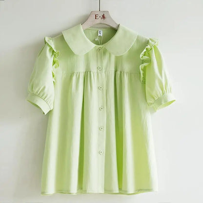 Blouse met Peter Pan Kraag voor Vrouw Blauw Zacht