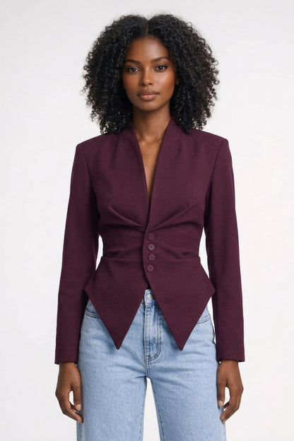 Dames Blazer Getailleerd met Peplum en Diepe V-hals Elegant