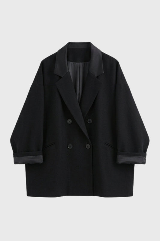 Dames Blazer Oversized Dubbele Knopen Elegant Zwart - StudioMarella