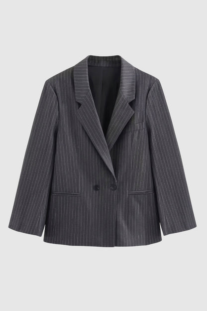 Dames Blazer Oversized Krijgstreep Dubbele Knopen Elegant Stijl