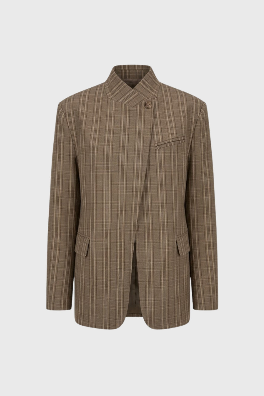 Dames Blazer Oversized Ruitpatroon Chique Opstaande Kraag - StudioMarella