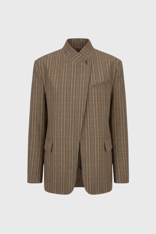 Dames Blazer Oversized Ruitpatroon Chique Opstaande Kraag - StudioMarella