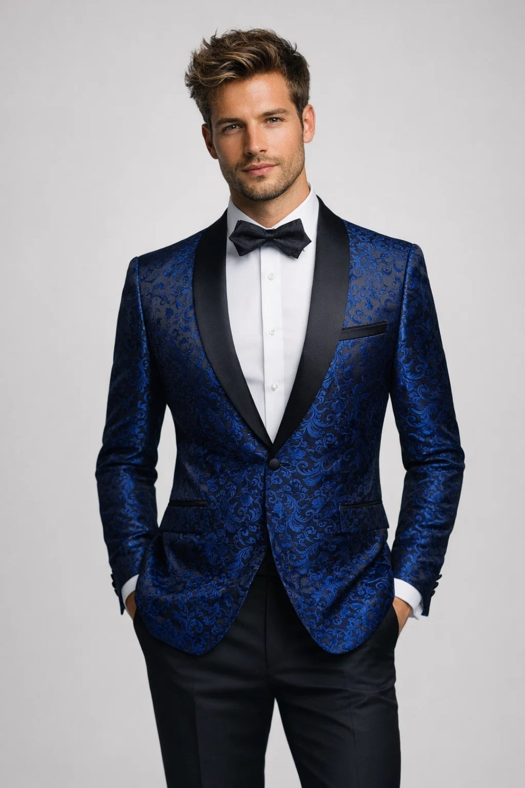 Heren Blazer - Elegant Smokingjasje met Sjaalkraag en Bloemenprint - StudioMarella
