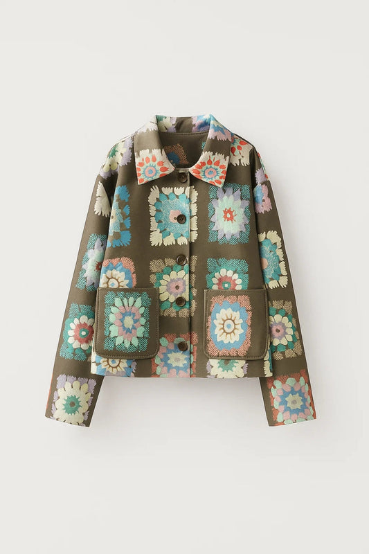 Korte Bloemenjas Dames Revers Kraag Casual Stijl - StudioMarella