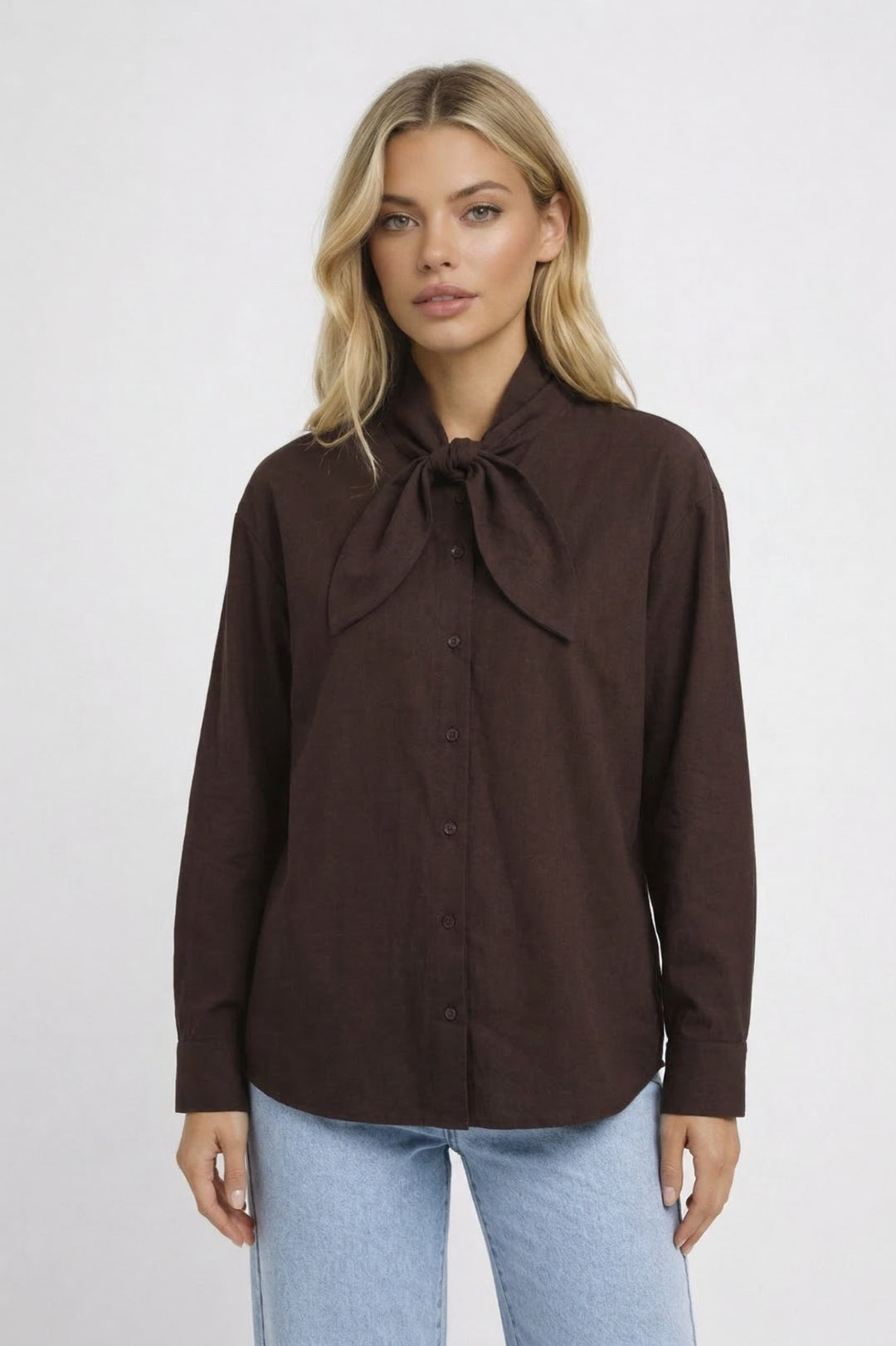 Dames Blouse met Strikstropdas en Knoopsluiting Chique