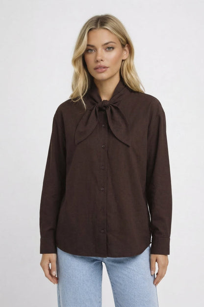 Dames Blouse met Strikstropdas en Knoopsluiting Chique