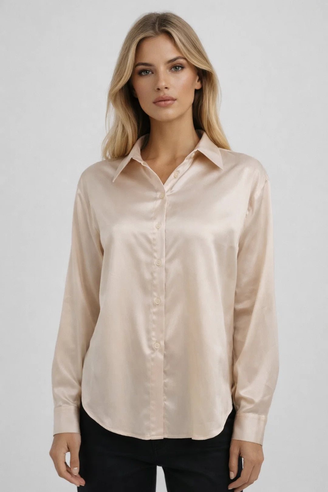 Dames Blouse - Glanzende Overhemd met Klassieke Kraag Elegant - StudioMarella