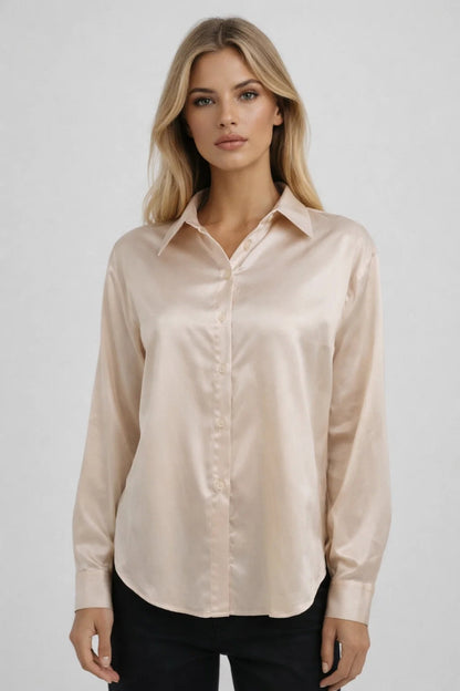 Dames Blouse - Glanzende Overhemd met Klassieke Kraag Elegant - StudioMarella