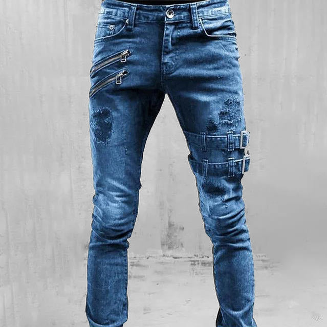 Heren Jeans met Rits en Gespbanden Mode