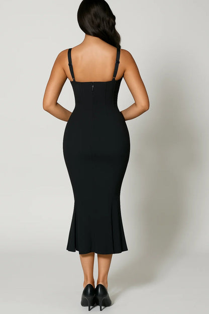 Elegante Midi Jurk Dames Strakke Pasvorm met Uitlopende Zoom
