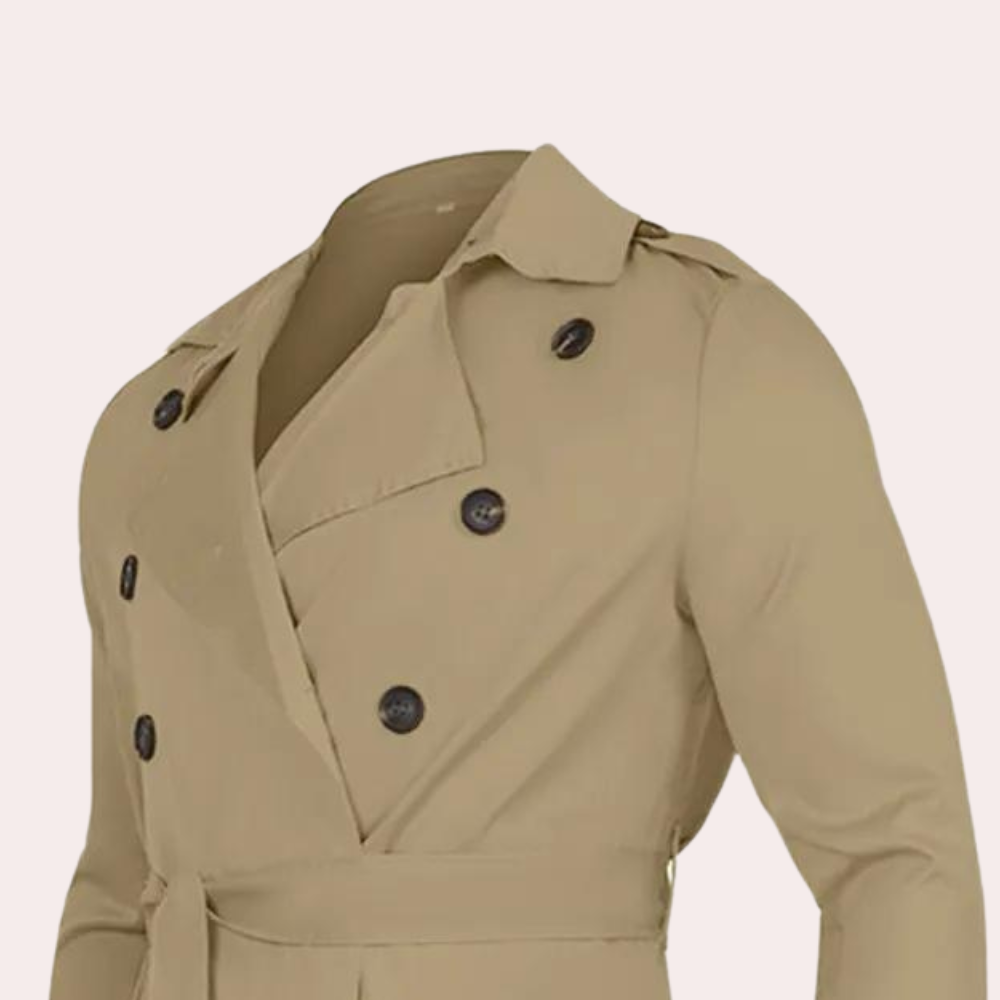 Heren Trenchcoat Dubbelrijig met Riemsluiting Klassiek & Waterdicht