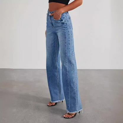 Comfortabele Hoge Taille Jeans Dames Wijde Broek