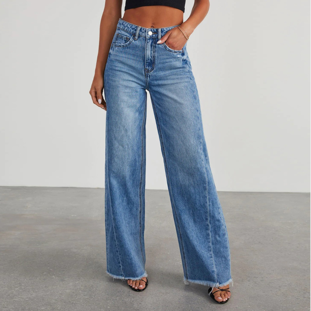Comfortabele Hoge Taille Jeans Dames Wijde Broek