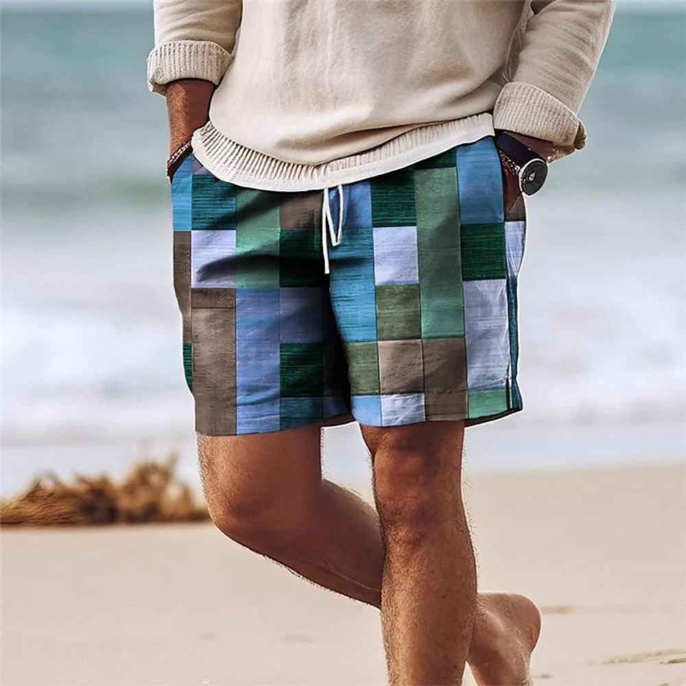 Heren Strandshort Korte Broek Zomerse Patchwork Look