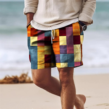 Heren Strandshort Korte Broek Zomerse Patchwork Look