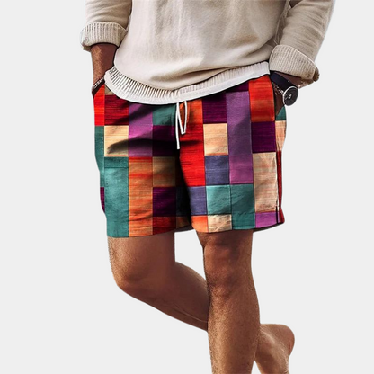 Heren Strandshort Korte Broek Zomerse Patchwork Look