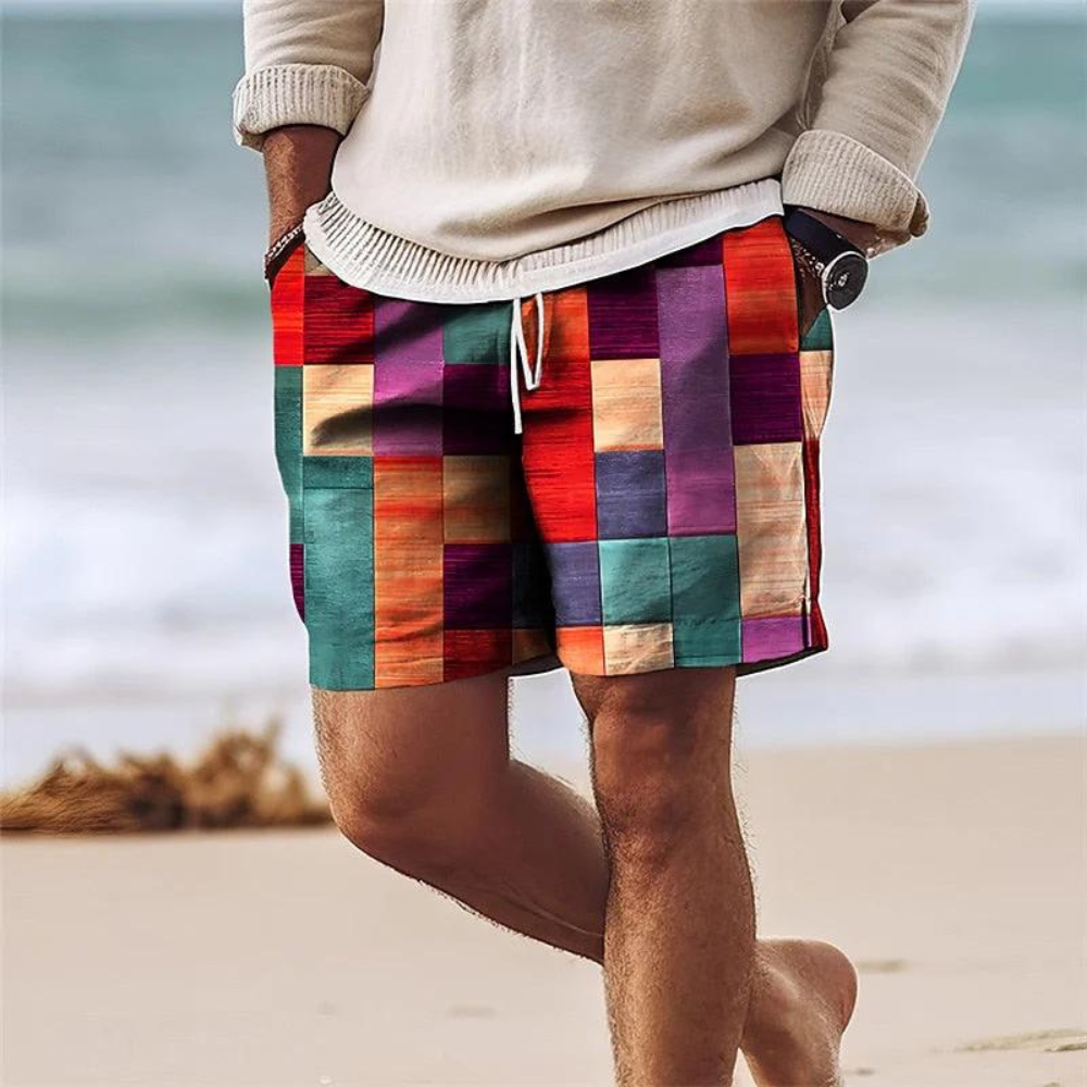 Korte Herenbroek Geometrische Print Kleurrijk Zomer - StudioMarella