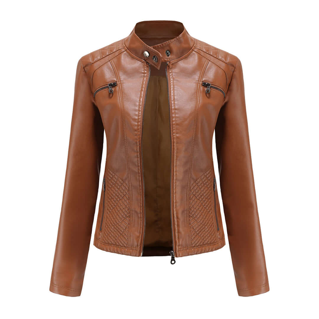 Dames Leren Jas Elegante Klassieke Stijl