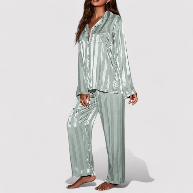 Dames Pyjama Gestreept Zijde Comfortabel Nachthemd