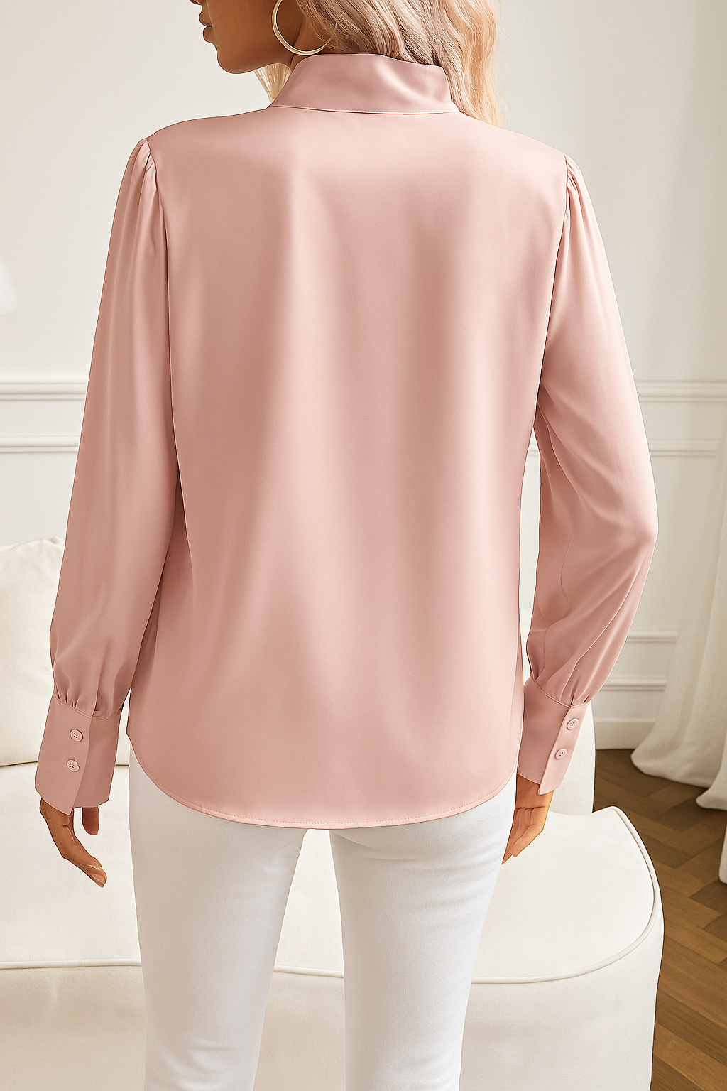 Damesblouse Strik Hals en Lange Elegante Mouwen